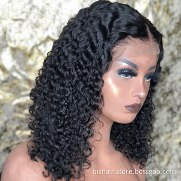hot sell curly bob wig for black women 4x4 transparent lace wigs the cheapest Virgin Cuticle Aligned Human Hair short bob wig
